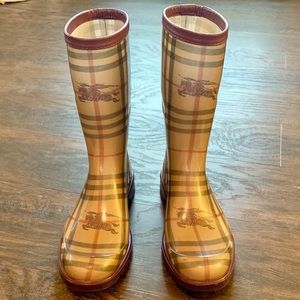 Burberry Check Rain Boots, Size 9